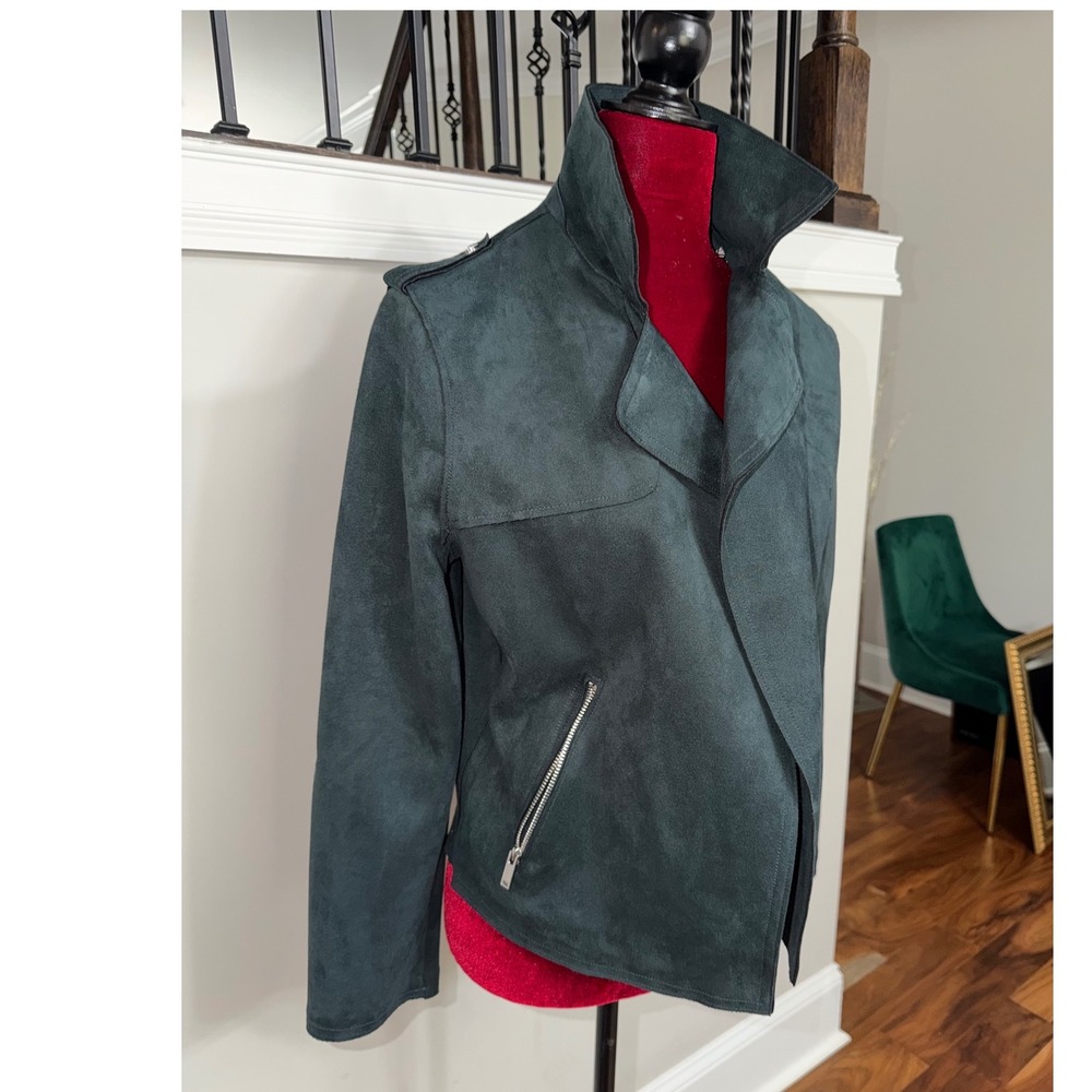 Philosophy Republic Clothing Faux Suede Moto Jacket Dark Green Size Large